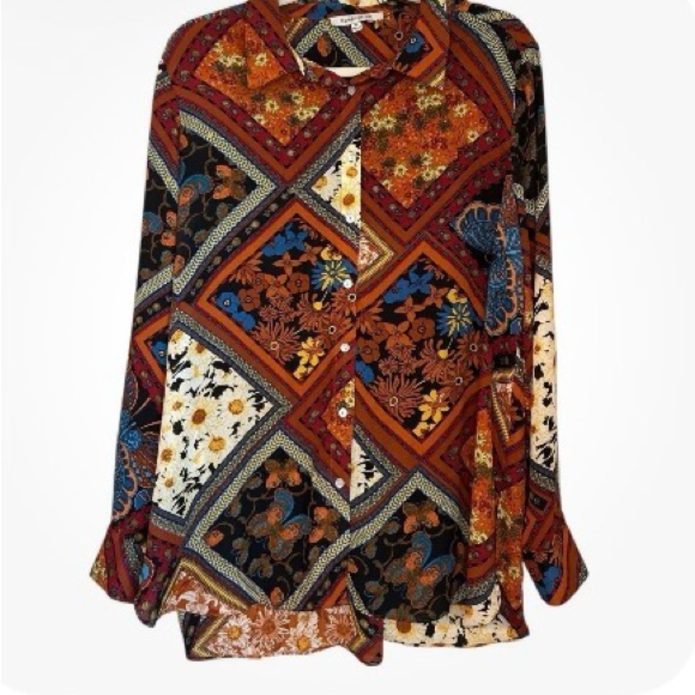 Rose & Olive Multicolor Patchwork Button Down Shirt